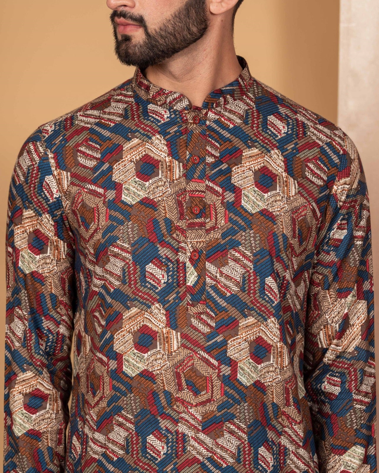 Men Multi Color Flower Printed Kurta