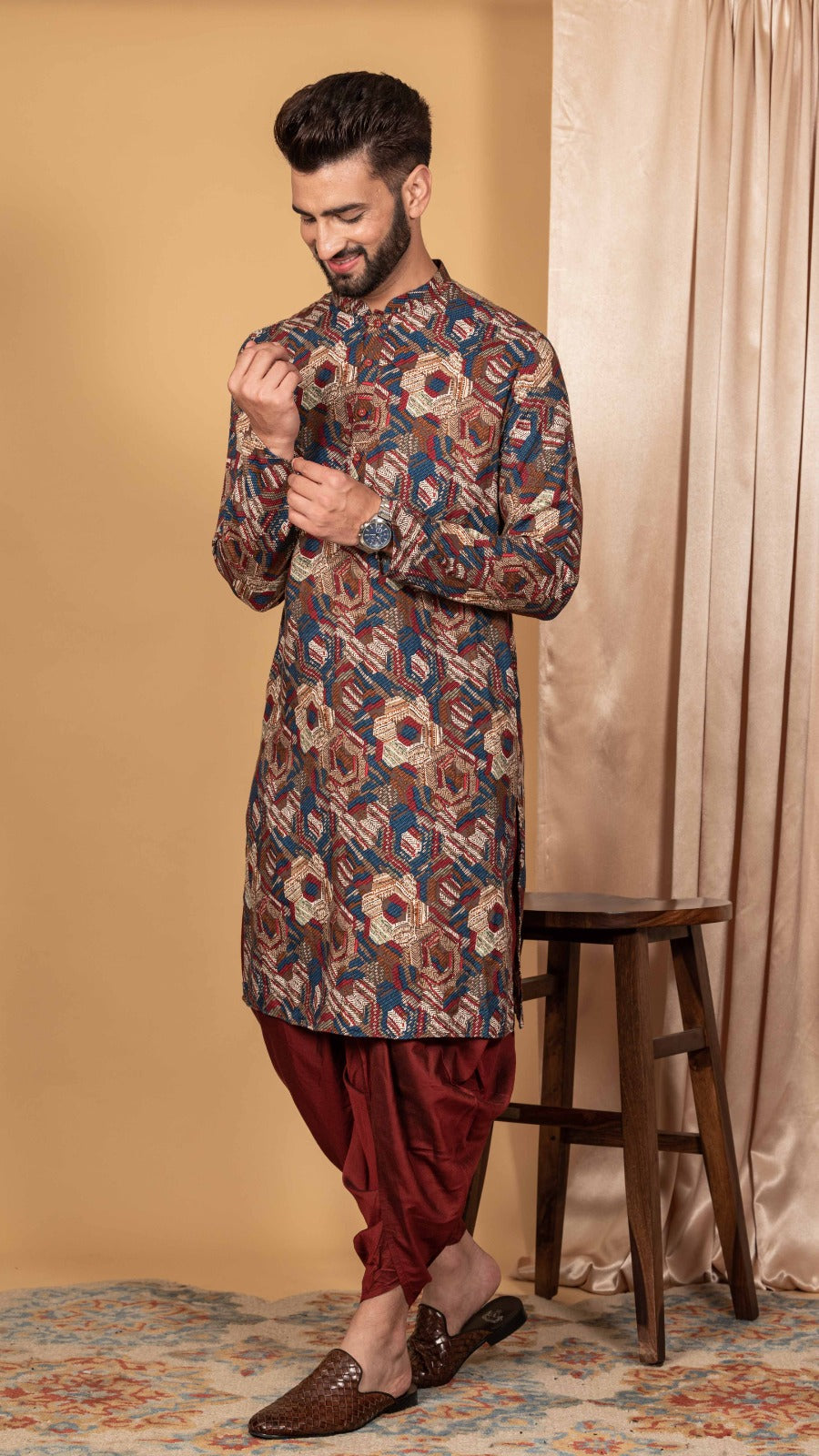 Men Multi Color Flower Printed Kurta