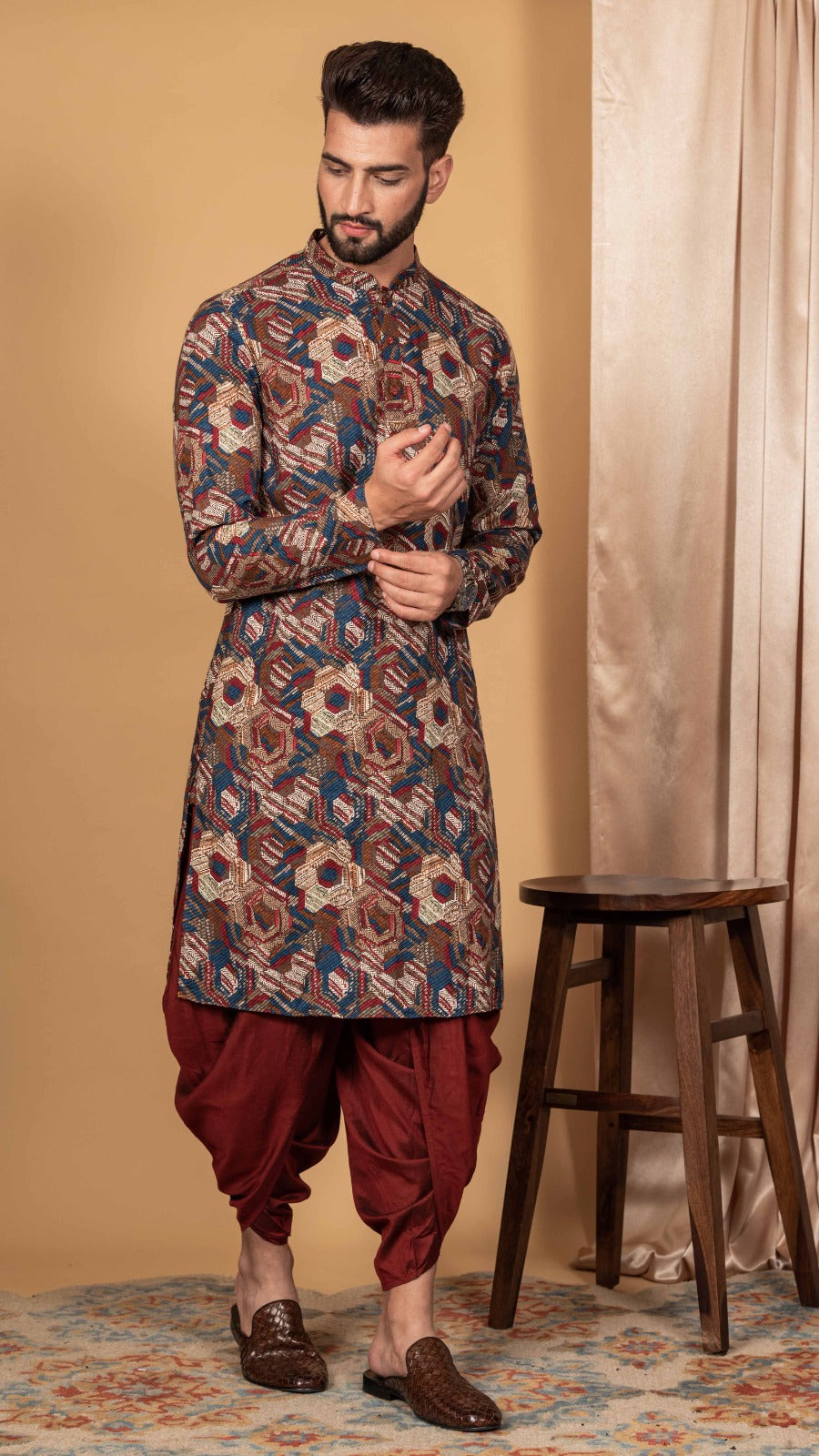 Men Multi Color Flower Printed Kurta